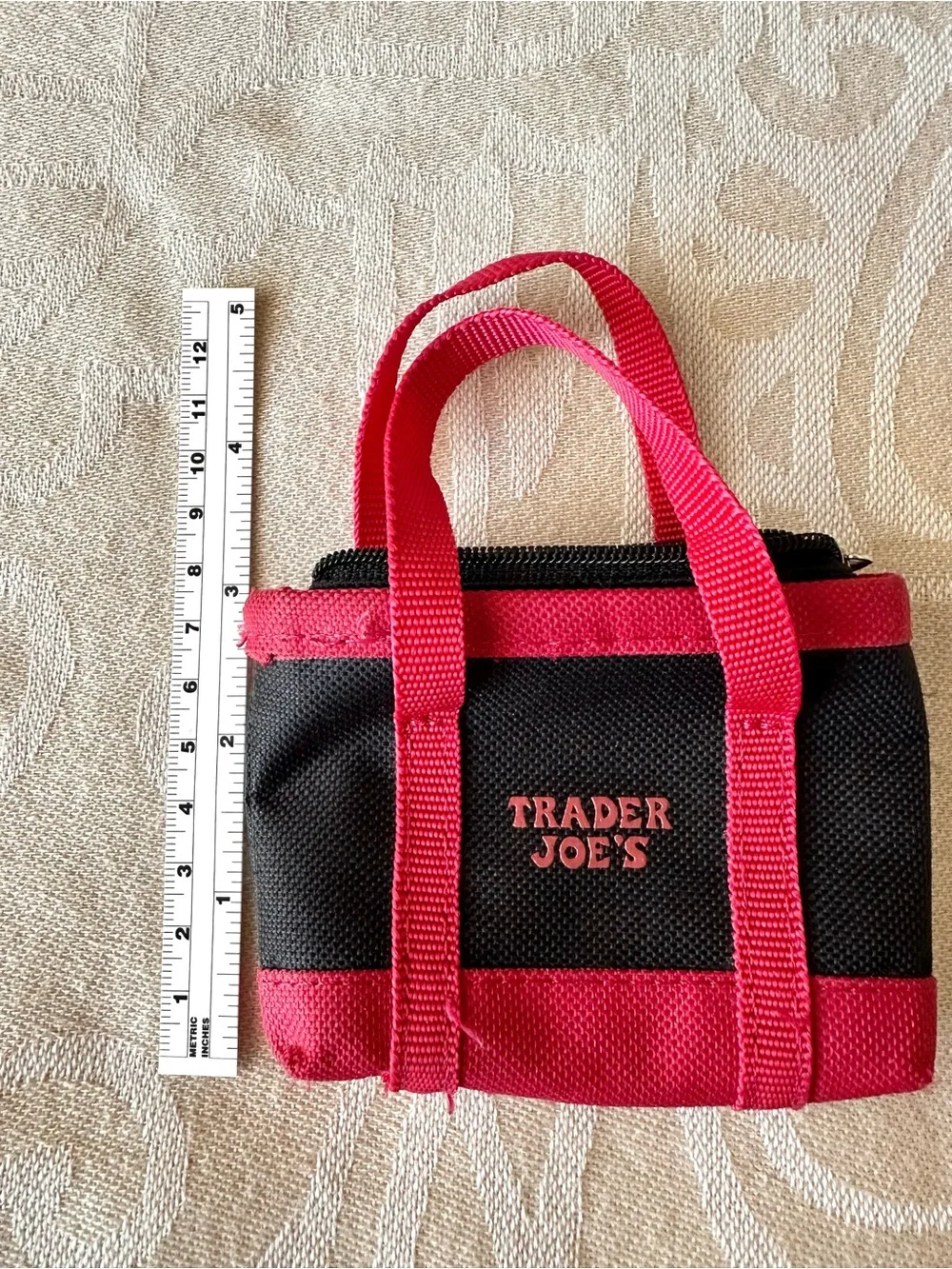 Trader Joe’s Mini Zip Pouch Red Black Canvas Coin Purse Collectible